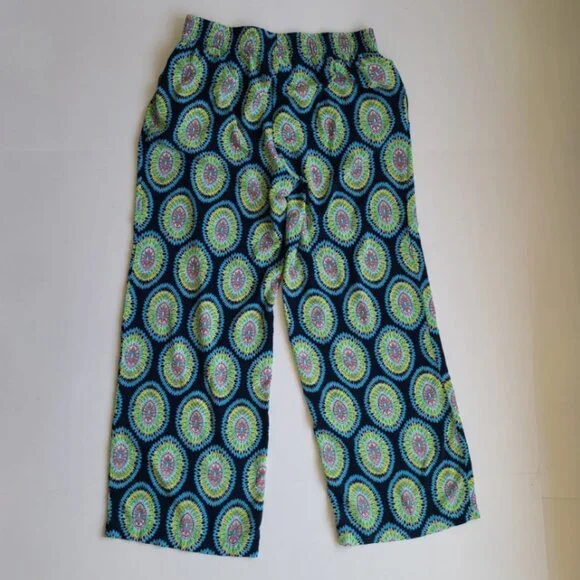 Crown & Ivy Pants S Green Blue Medallion Pull On Straight Boho Beachy Casual - Picture 3 of 9